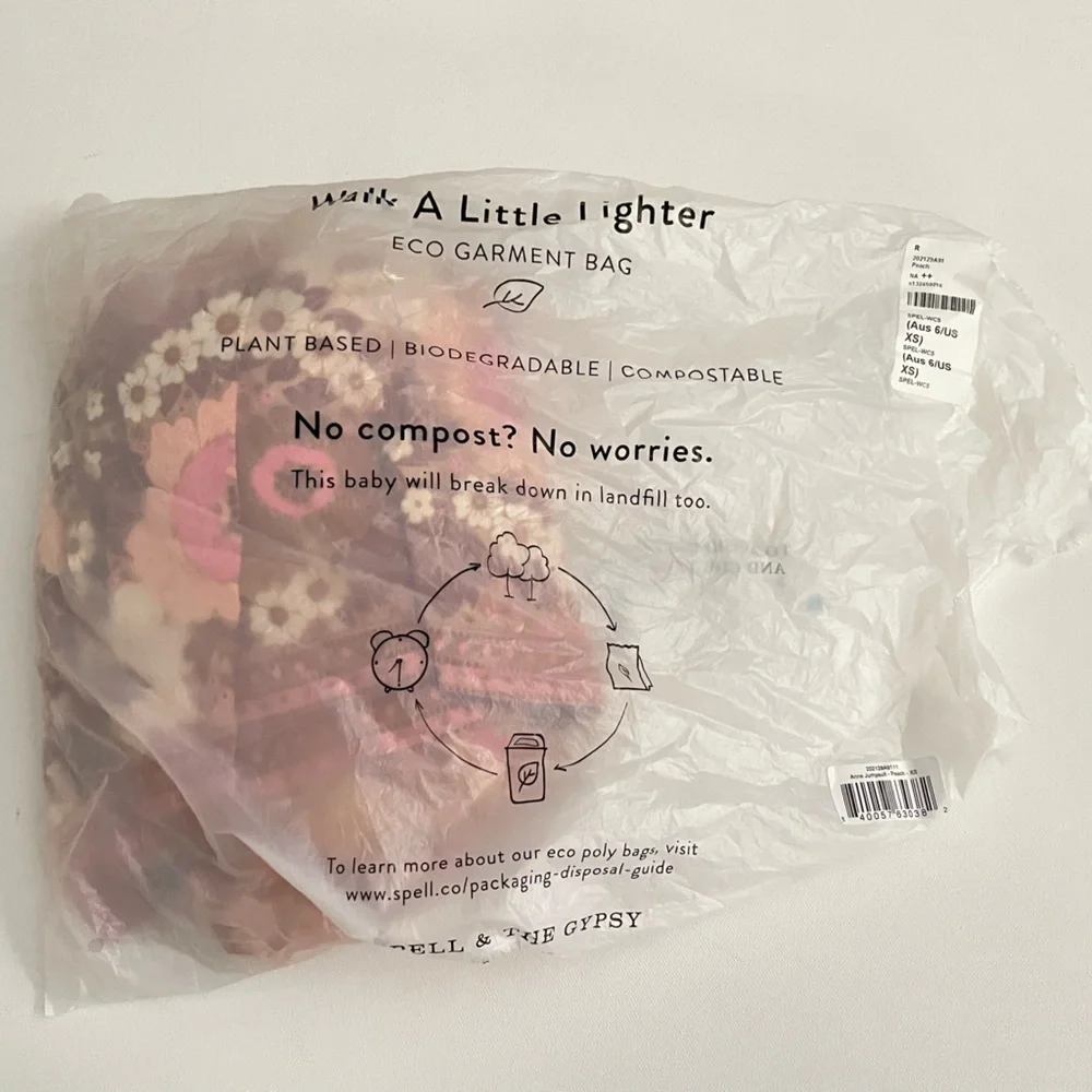 Spell Anne Smocked wide leg jumpsuit XS Peach antique floral off shoulder cotton - Picture 13 of 14